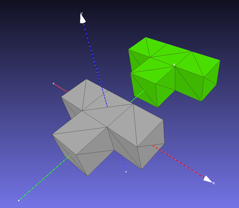 The original and modified (green) meshes. 