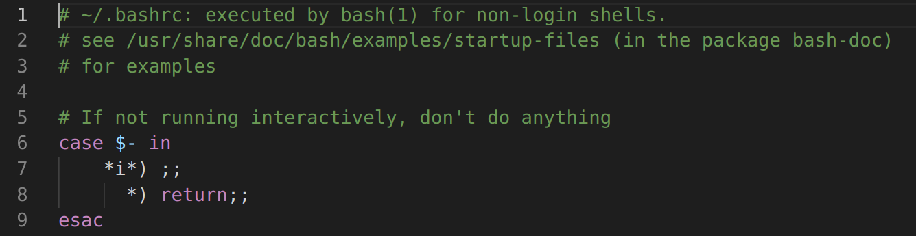 <img>Figure 2 Lines to be commented in .bashrc file. (Line 6 to 9.)